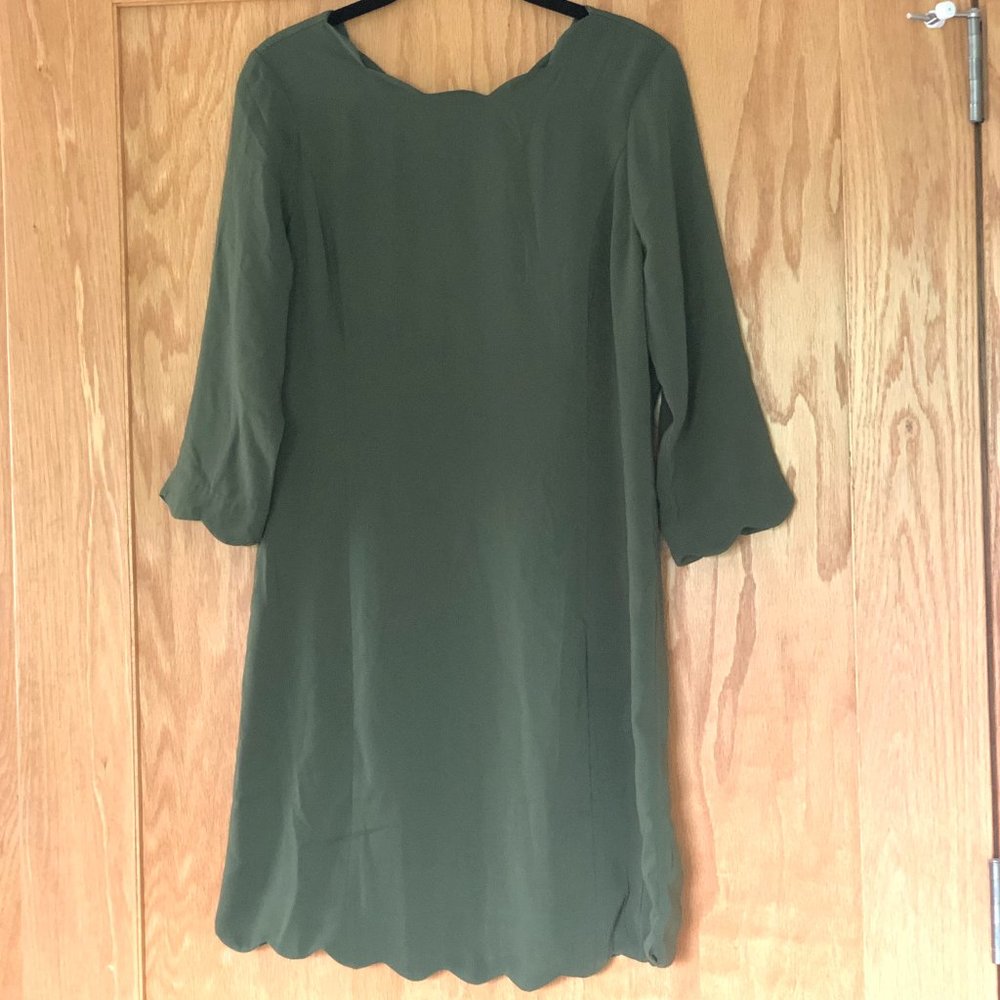 Scallop Olive Green Shift Dress